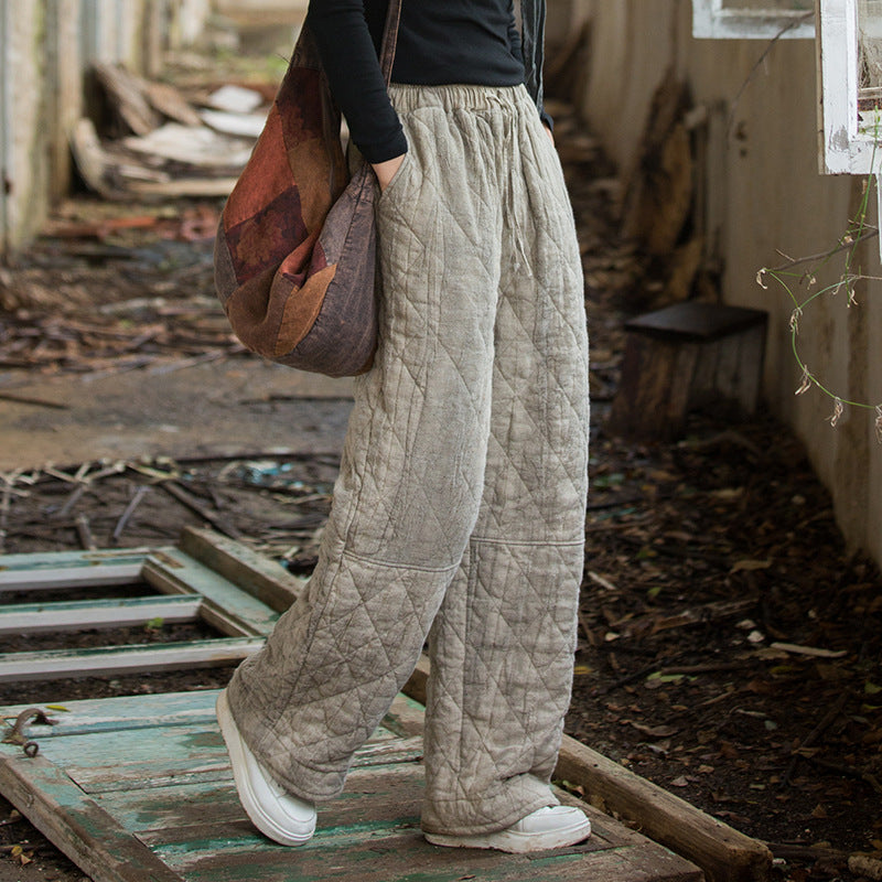 Ramie Tie-Dye Quilted Pants - Straight Leg Distressed Style