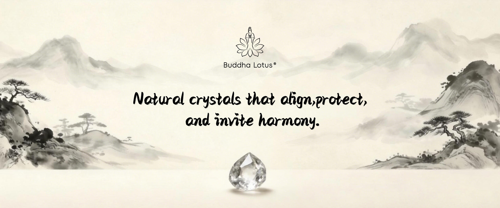 Natural crystal homepage banner for Buddha Lotus spiritual store