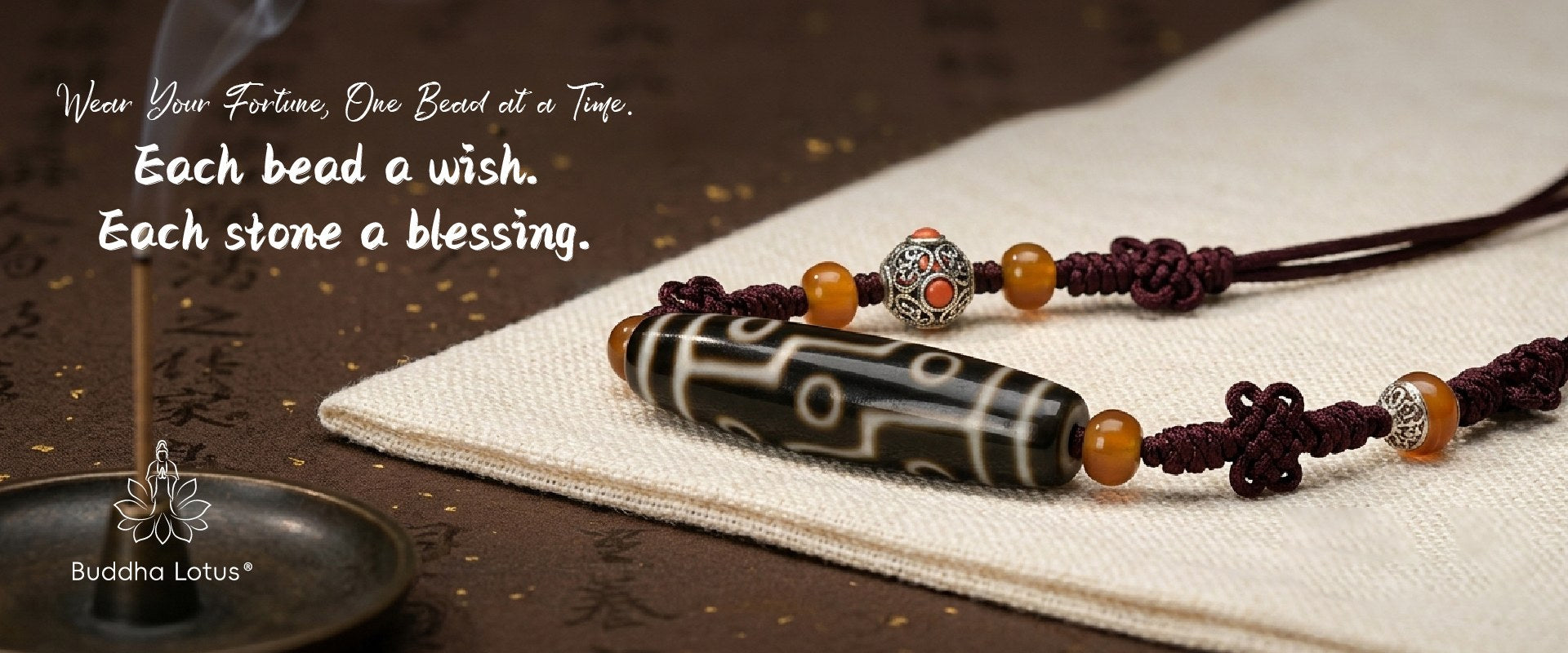 Feng shui dzi bead bracelet homepage banner for Buddha Lotus spiritual store
