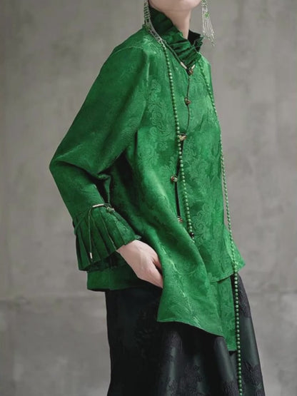 2026 Spring Collection Women's top Chinese-style green shirt